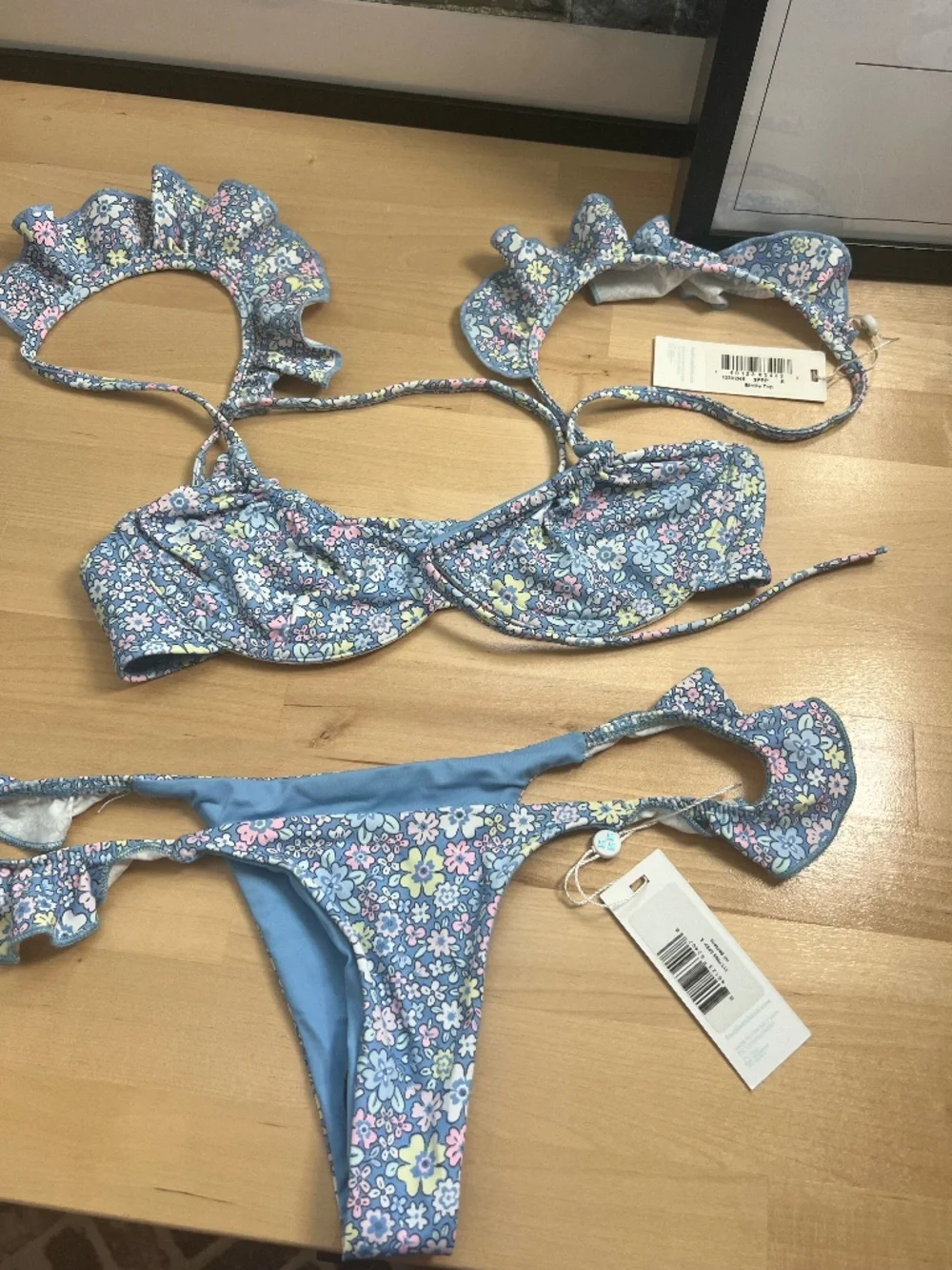 Frankie's Bikinis Light Blue Floral Ruffle Set